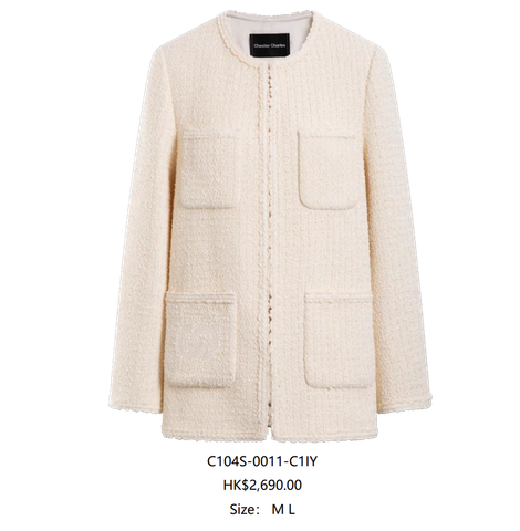  Áo dạ tweed full màu kem 4 túi 