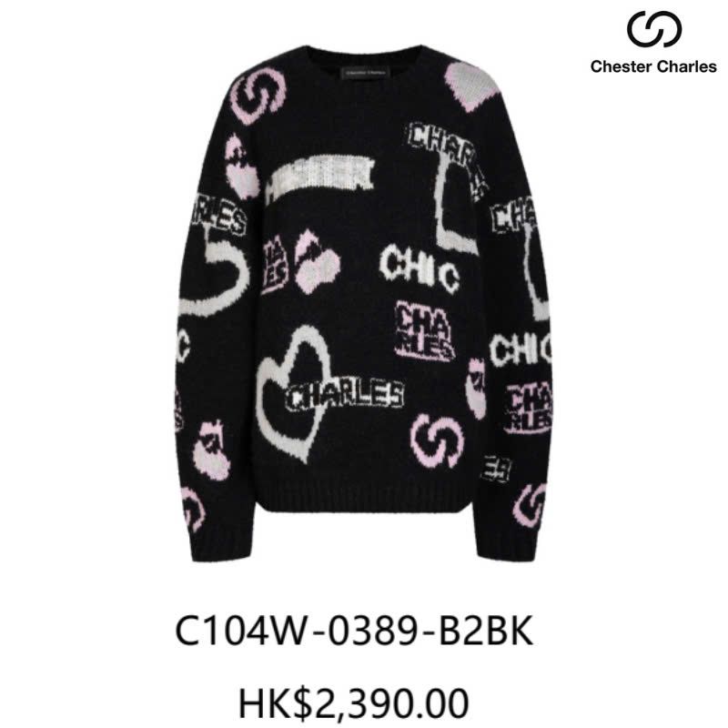  Áo len đen họa tiết tim chạy 