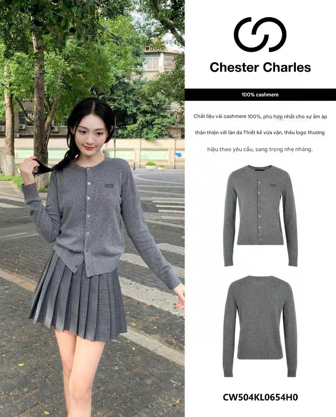  CDG dài tay xám chữ ngực trái 