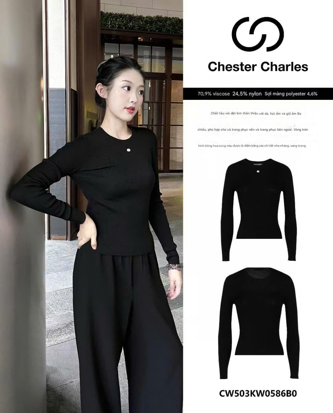  Áo dài tay đen - hoa nhí 