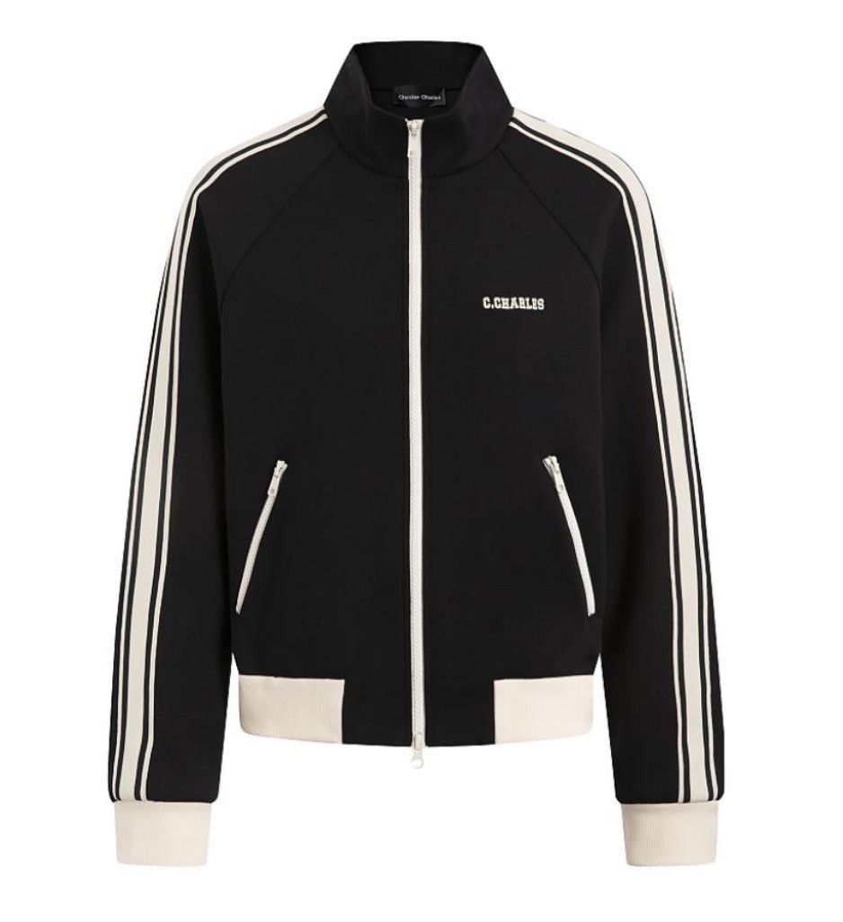  Bộ áo khoác và quần đen sọc trắng set 