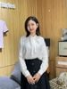  Áo sơ mi lụa full logo - dây nơ trắng 