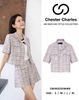  Áo dạ tweed xanh hồng ngắn tay 