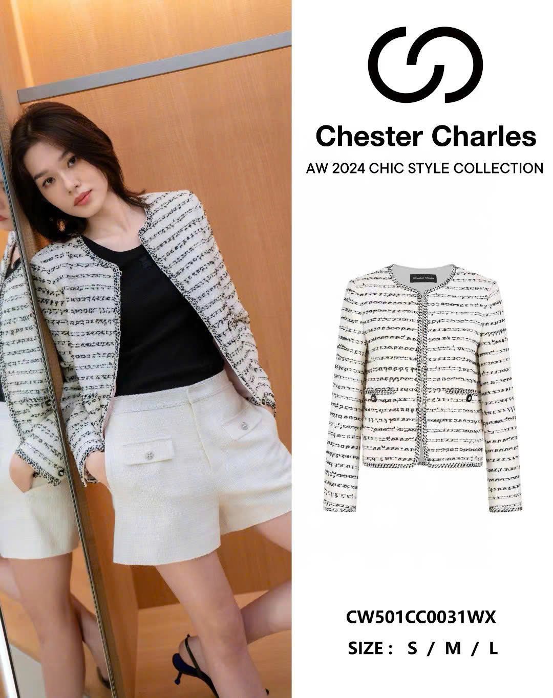  Áo Twed trắng , sọc đen ngang 