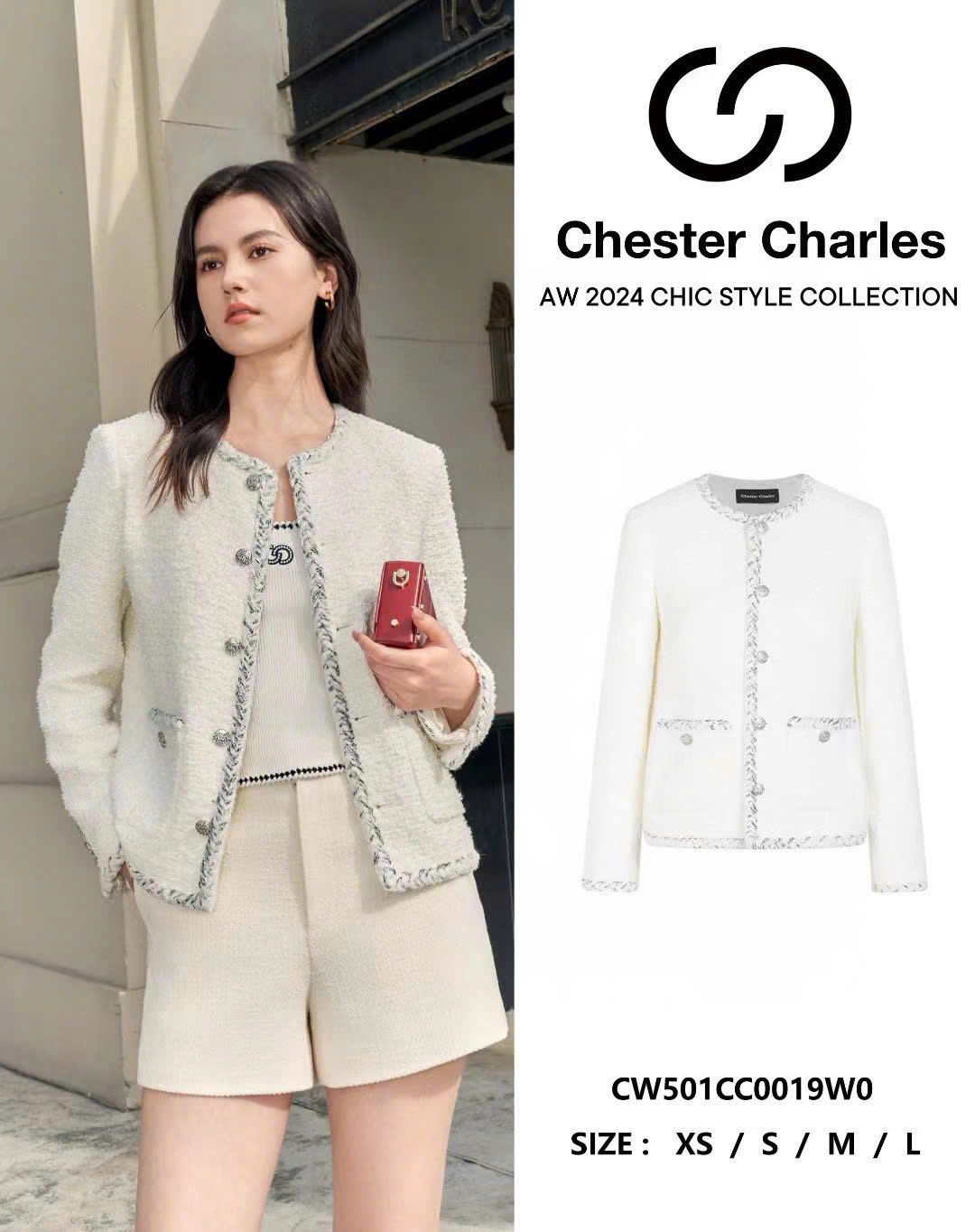  Áo dạ tweed trắng, 2 túi 