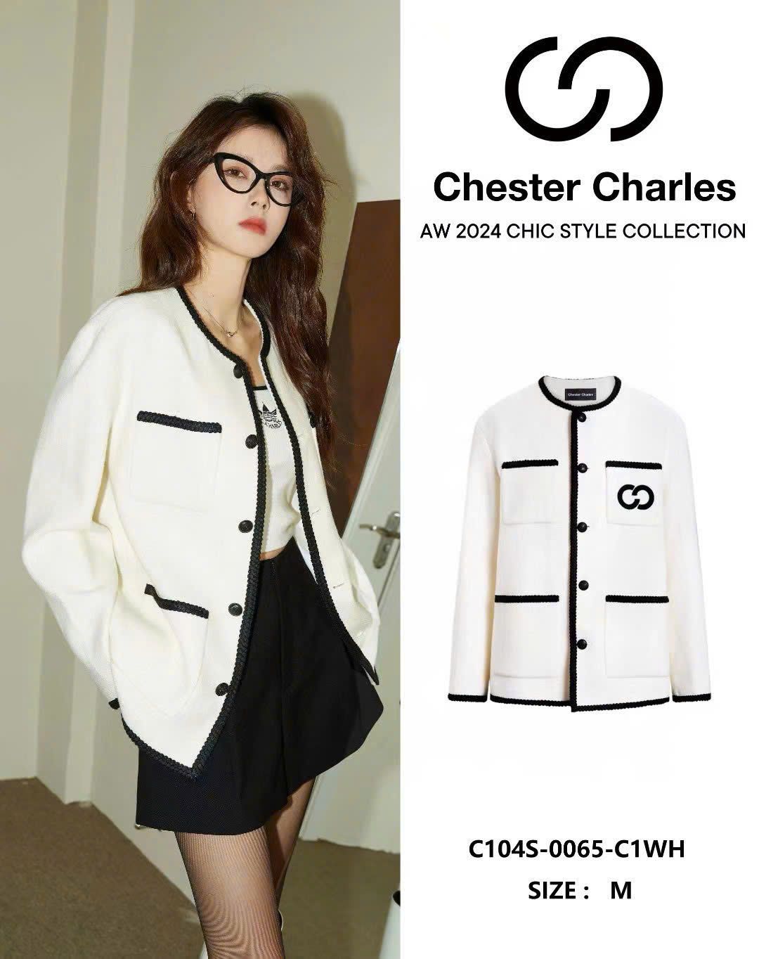  Áo dạ tweed trắng ,viền đen 