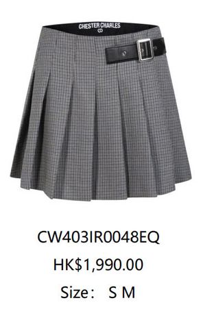  Chân váy caro ghi xám, cạp da 