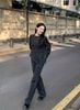  Áo len xốp dáng dài đính sequin 