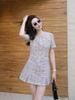  Váy tweed caro hồng - đính đá 