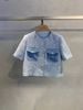  Áo denim ngắn tay, 2 túi ngực 