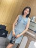 Váy dạ tweed xanh, belt trắng 