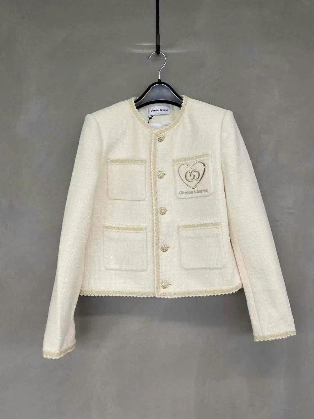  Áo dạ tweed be túi giả 