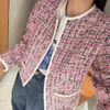  Áo dạ tweed hồng túi viền trắng 