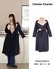  Áo dạ mangto xanh navy, cổ ve màu be 
