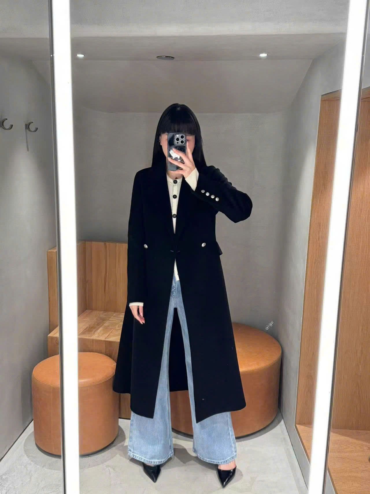  Áo măng to đen, 2 cúc 