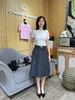  Chân váy xếp ly kèm belt kim loại - xám 