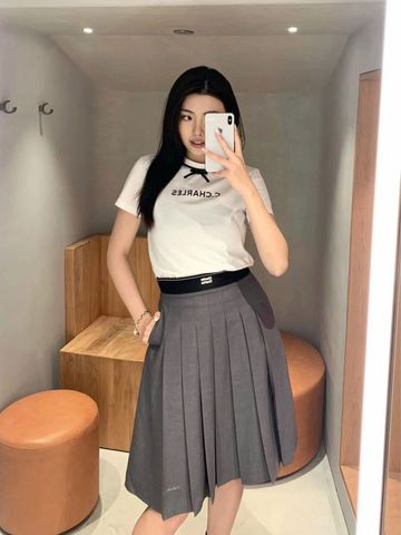  Chân váy dài xám - cạp chun đen 