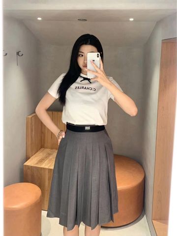  Chân váy dài xám - cạp chun đen 