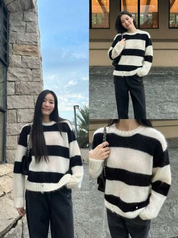  Áo len đen trắng kẻ ngang 