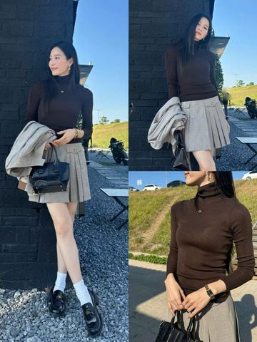  Áo dài tay nâu cổ lọ 