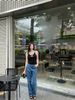  Tank top đen viền trắng - nơ ren 