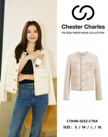  Áo dạ tweed be túi giả 