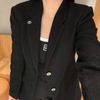  Vest dạ đen, 2 cúc cài 