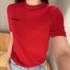  Áo len đỏ, cổ tròn, ngắn tay cashmere - logo ngực 