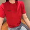  Áo len đỏ, cổ tròn, ngắn tay cashmere - logo ngực 