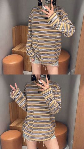  Áo dài tay kẻ vàng 