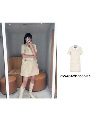  Váy dạ tweed cúc vàng viền cổ trắng 