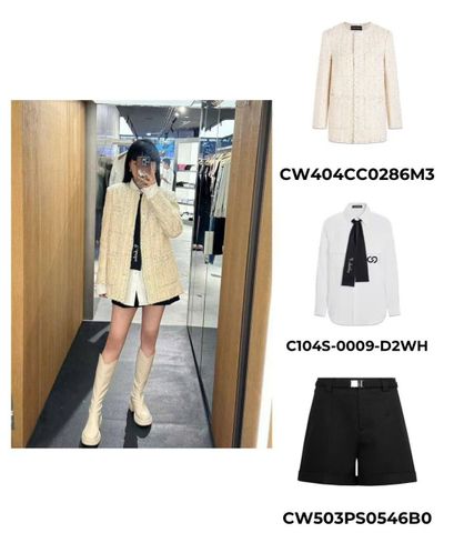  Áo dạ tweed vàng kem 4 túi 