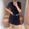 Chân váy xếp ly cạp kẻ xanh navy 