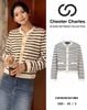  Cardigan trắng kẻ đen - cúc vàng (giống Celine) 