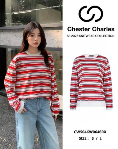  Áo dài tay kẻ đỏ 