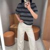  Áo Polo xám kẻ sọc ngang đen 