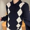  Áo len polo navy họa tiết trám trắng 