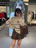 Chân váy caro 2 túi nắp kẻ nâu be SET 
