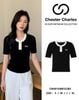  Áo thun đen ngắn tay, cổ tròn trắng khoá zip 