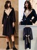  Áo dạ mangto xanh navy, cổ ve màu be 