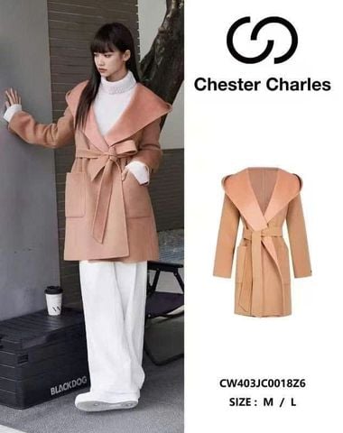  Áo dạ 2 mặt có mũ hồng be 