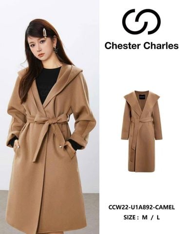  Áo dạ 100% cashmere nâu tây có mũ 