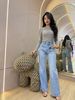  Jean suông xanh nhạt - đính đá túi hậu 