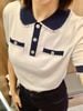  Áo polo trắng cổ đen viền ren 