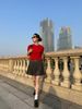  Áo len đỏ, cổ tròn, ngắn tay cashmere - logo ngực 