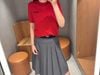  Áo len đỏ, cổ tròn, ngắn tay cashmere - logo ngực 