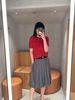  Áo len đỏ, cổ tròn, ngắn tay cashmere - logo ngực 