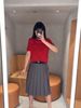  Áo len đỏ, cổ tròn, ngắn tay cashmere - logo ngực 