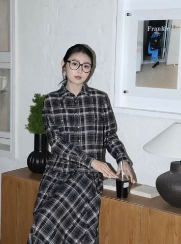  Áo sơ mi dài tay kẻ Caro họa tiết hoa 