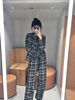  Bộ áo sơmi kẻ và quần dài kẻ caro đen trắng CH set 